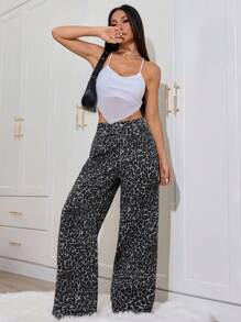 SHEIN ICON Women's Casual Leopard Print Wide Leg Jeans