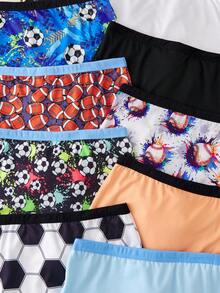 10pcs/Pack Tween Boys' Football, Basketball, Rugby Sports Graphic Print Boxer Briefs Boys Boxers Pack Underpants For Boys Toddler Boy Boxers Fall Winter