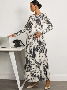MaterniWear 休闲舒适宽松孕妇装，圆领长袖 - 黑色 - 查看 8