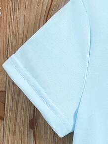 SHEIN Back To School Cute Pencil Print Casual Mint Green Short Sleeve T-Shirt For Young Girl Back To School Shirt Kids Inspirational Shirts For Kids School Clothes Tween Girls T Shirts 2nd Grade Shirt Kids Second Grade Shirt Girls - Blue - View 6