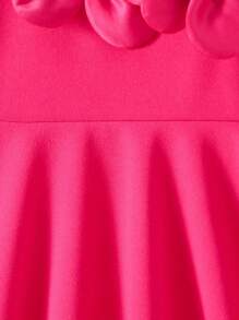 Young Girls Fuchsia Dress With 3D Beaded Floral Decor, Waist Cinched A-Line Long Sleeve Dress, Suitable For Birthday Party, Spring/Autumn