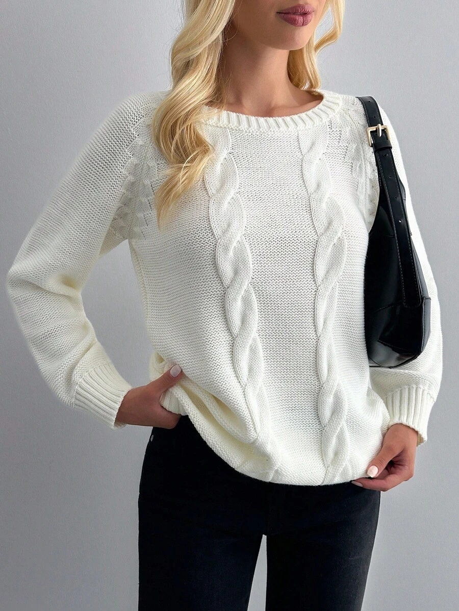 EURMUSE Casual Versatile Solid Color Round Neck Raglan Sleeve Sweater,Jumper,Cream Jumper,Jumpers For Women,Jumpers,Black Jumper,Women's Jumper,White Jumper,Women's Jumper,Women's Jumpers,Winter Clothes - Apricot - View 1