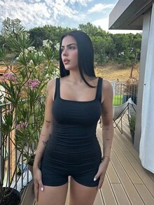 Lucia Bellido Summer Solid Scoop Neck Unitard Romper