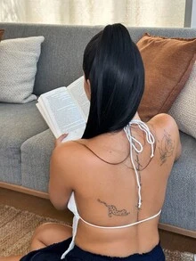 Lucia Bellido 分裂領 tie-back 無背心網格 halter Y2K 上衣 - 白色 - 查看 2