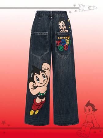 Astro Boy X ROMWE Y2K Streetwear Vintage Cartoon Figure Graphic Distressed Baggy Loose Fit Jeans
