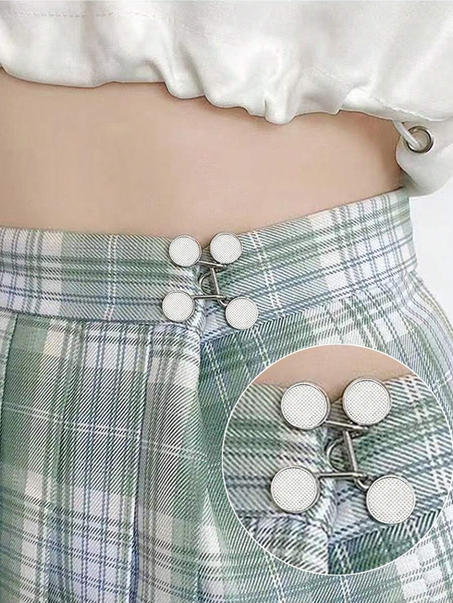 2 件/6 件休闲舒适女式可调节腰部纽扣,无钻裙腰部延长器,长度 32 毫米可拆卸腰带,适合牛仔裤夏季、学校 - 銀色 - 查看 1