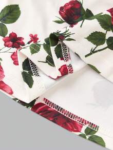 Girlism TEENGIRL Casual Minimalist Blue & White Floral Print Dress, Vacation Outfit, Bohemian Style, Hawaiian Clothing, Country Style, Summer Ruffled Spaghetti Strap Long Dress - Multicolor - View 5