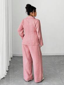 Elenzga Elegant Pink Suit Set, Fashionable Fabric Fall Cloth For Women Autumn - Baby Pink - View 3