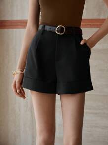 MOTF PREMIUM FOLD PLEATED BUCKLE BELTED SHORTS - Black - View 5
