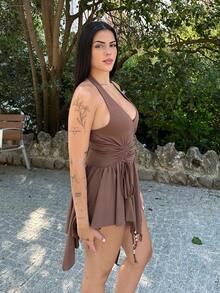 Lucia Bellido Rochie mini pentru femei Wasteland Vintage Punk, cu talie asimetrică, culoare mov, design unic