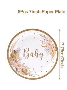 Set Peralatan Makan Sekali Pakai Tema Boho Hey Ba By, Dekorasi Pesta Selamat Datang Bayi, Piring Kertas, Serbet, Gelas, Set Peralatan Makan untuk Pesta Ulang Tahun, Pesta Menyambut Bayi, Pesta Pengungkapan Jenis Kelamin Bayi - MultiWarna - View 7