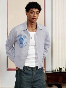 Manfinity VCAY Men's Casual Floral, Letter & Striped Print Long Sleeve Loose Fit Shirt, Spring/Autumn - Multicolor - View 4