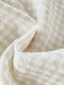 SHEIN 男婴圆领半拉链贴片可爱熊口袋连体短裤，适合通勤、休闲、度假、运动、春夏季、男婴服装、幼儿服装、婴儿服装、幼儿连体衣 - 杏色 - 查看 6