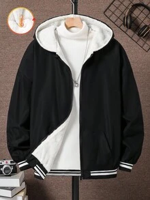 Teenage Boys' Thermal Lined Hooded Long Sleeve Jacket Chic Outfits For Autumn/Winter Fall - Black - View 3