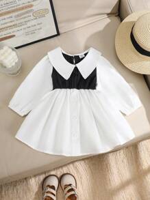 SHEIN 女婴时尚休闲二合一衬衫裙，适合春秋季日常穿着 - 彩色 - 查看 3