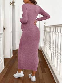 SHEIN Vestido largo de maternidad casual de unicolor y ajuste ceñido - Rosa - Ver 2