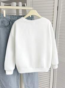 SHEIN Tween Girl Loose Casual Minimalist Comfortable Round Neck Long Sleeve Bow Decor Sweatshirt,In Fall/Winter - White - View 2