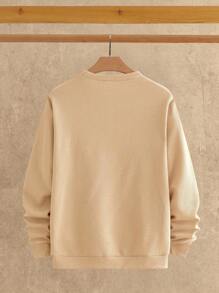 Manfinity VCAY Felpa girocollo casual da uomo con grafica a lettera, adatta per uso quotidiano. Felpa girocollo da uomo beige, felpa a nido d'ape, felpa color crema, per autunno e inverno - Cachi - Visualizzare 2