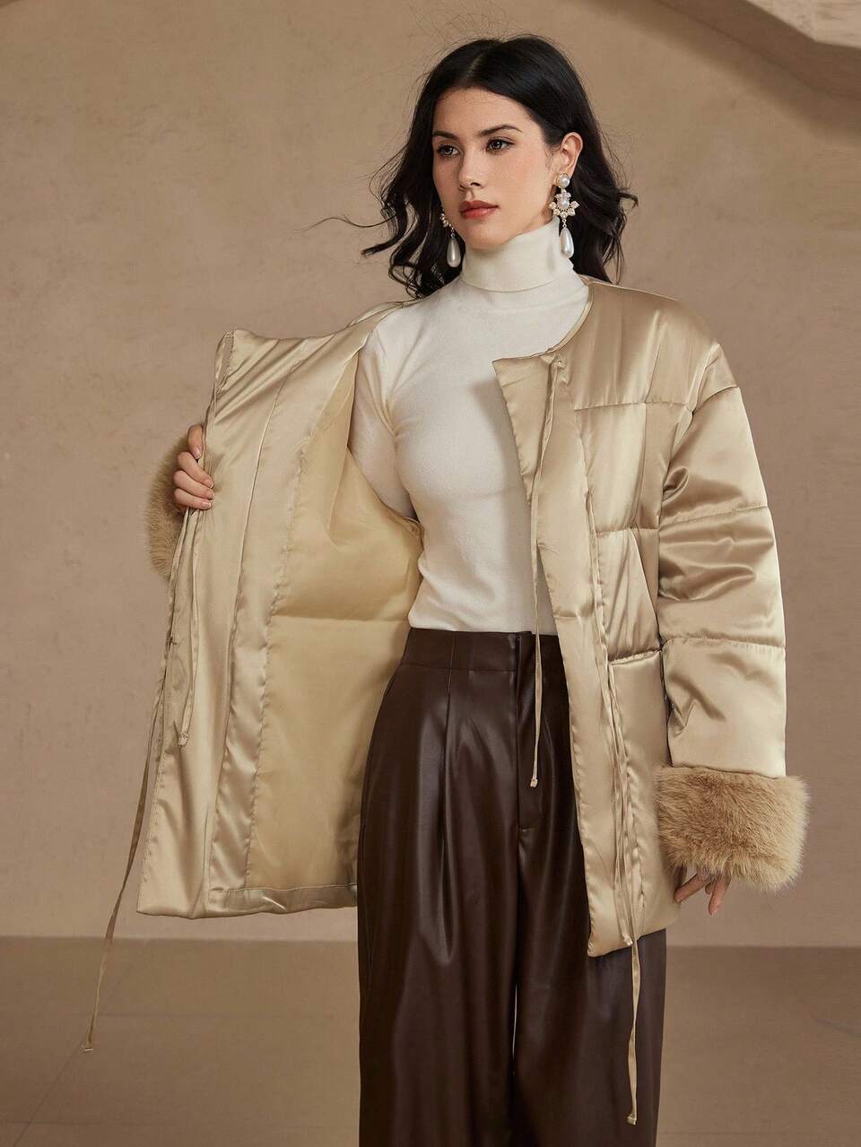 New Chinese Style Retro Patchwork Fluffy Cuff Loose Thicken Padded Coat For Women, Autumn/Winter Jacket