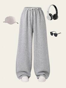 SHEIN Explorewe 抽绳下摆阔腿直筒休闲裤