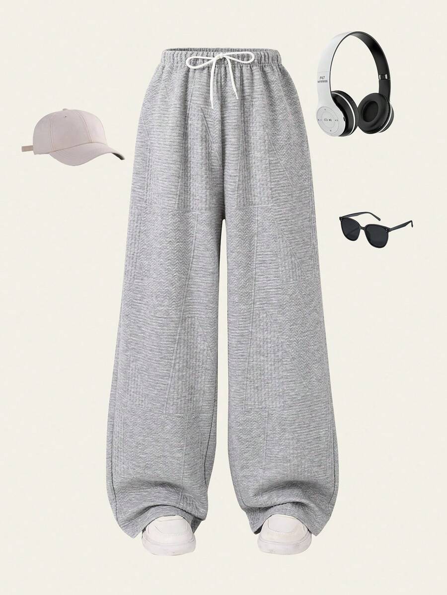 SHEIN Explorewe 抽绳下摆阔腿直筒休闲裤