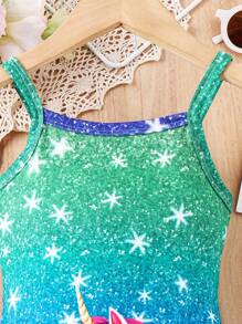 SHEIN Young Girl Toddler Girls' Simple & Cute Cartoon Animal Horse & Star Design Casual Romper - Multicolor - View 5