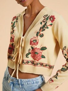 Travachic Women's Casual Floral Print Tie Front Cardigan, Fall Women Clothes ,Autumn Clothes ,Easter, Holidays, Beaches For Woman, Vacations Women, Concert Women, BOHO, Bohemia, Music Festival, Tropical Vacation Woman Clothes, Romantic, Autumn Clothes ,Winter Clothes ,Christmas Clothes, Going Out Tops Women ,Going Out Tops, Casual, Cute