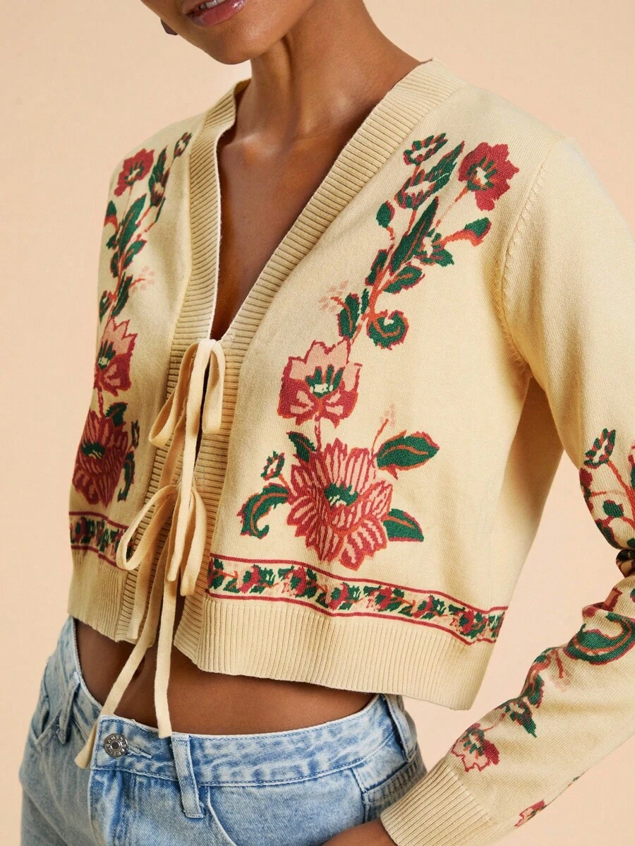 Travachic Women's Casual Floral Print Tie Front Cardigan, Fall Women Clothes ,Autumn Clothes ,Easter, Holidays, Beaches For Woman, Vacations Women, Concert Women, BOHO, Bohemia, Music Festival, Tropical Vacation Woman Clothes, Romantic, Autumn Clothes ,Winter Clothes ,Christmas Clothes, Going Out Tops Women ,Going Out Tops, Casual, Cute