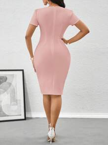 SHEIN Lady Váy midi ôm eo xếp nếp thanh lịch dành cho nữ, Váy dự tiệc sinh nhật và sự kiện mùa hè/Váy công sở/Váy đi nhà thờ/Váy cưới/Váy ngày lễ/Váy trắng - Bụi hồng - Xem 2