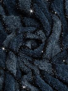 Comfylo Plus Size Women Striped Glitter Baseball Jacket In Fall/Winter - Blue - View 13