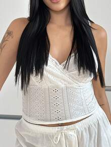 Lucia Bellido 蕾絲邊吊帶上衣 - 白色 - 查看 6