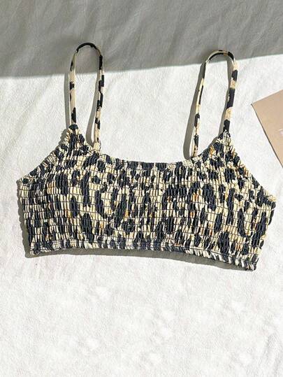 Swim Vcay Women Leopard Print Sexy Casual Swimsuit Bikini Top, Vacation Style For Summer