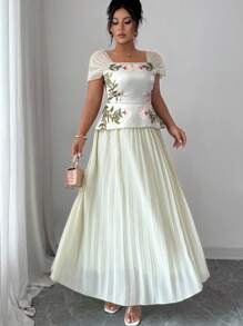 Modelyn 数码印花拼布褶皱长袖大码女式连衣裙 - 彩色 - 查看 7