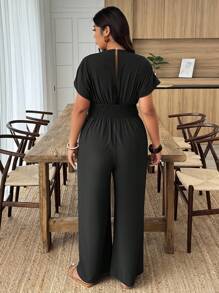 Weeklong Mono informal con cintura fruncida con cordón y mangas cortas de unicolor para mujer de talla grande