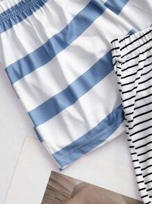 Lowkey Lull 3pcs Plaid Women's Pajama Bottoms Set INS Casual Y2K EasyComfort - Blue - View 3