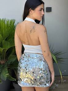 Lucia Bellido Women's Solid Color Scoop Neck Cropped Fitted Camisole,Rave Top - White - View 4