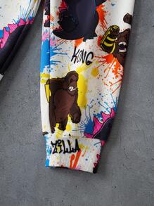 GODZILLAxKONG X SHEIN Young Boy Casual Cartoon Print Elastic Waist Loose Fit Long Sweatpants - Multicolor - View 7