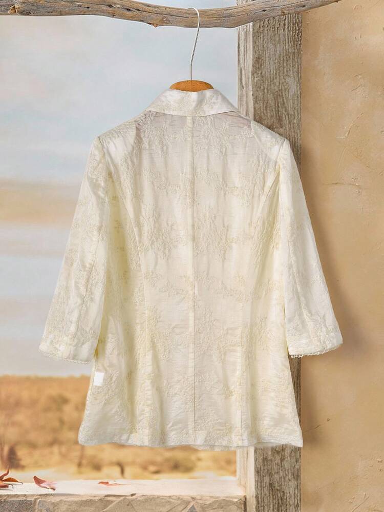 Women's Floral Jacquard Lapel Neck3/4 Sleeve Single-Breasted Elegant Blazer Country Outfits For Women  Going Out Tops For Women Fall Clothes For Women  Winter Clothes V