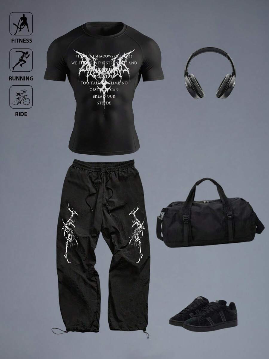 Manfinity Sport Corelite 男士圆领插肩袖休闲夏季透气骑行、跑步、健身运动套装