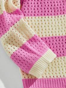 ROMWE MEN Prep Cárdigan holgado para hombre con rayas de contraste y bordado