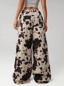 SHEIN ICON 女款牛仔印花直筒宽松阔腿裤，适合西式街头通勤，秋冬