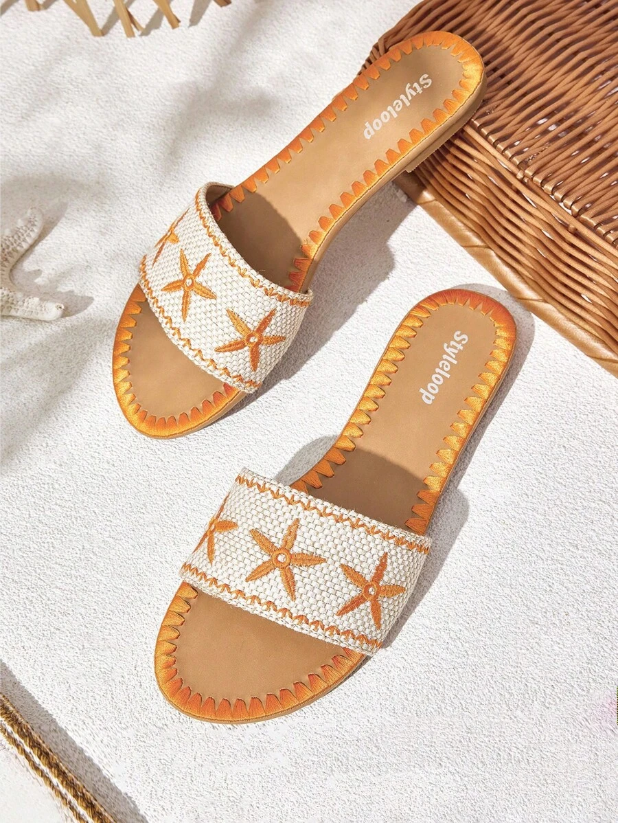 Styleloop Women's Flat Woven Sandals, Bohemian Style For Vacation - Orange - View 1