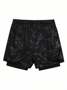 Manfinity Sport Corelite 男士迷彩字母印花运动短裤 - 黑色 - 查看 2