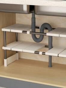 SHEIN 1pc 1/2/3 Layers Flexible Vertical Storage Rack, Stainless Steel Support Frame, Plastic Panel, Adjustable Length Size, Suitable For Kitchen Storage, Home Storage, Dormitory Storage