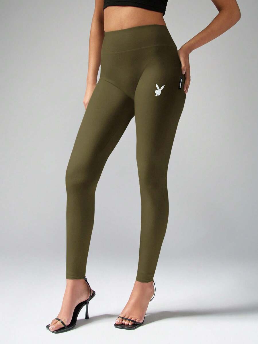 Missguided x Playboy Bunny Logo High Waisted Leggings Sculpting Compression Fit Smooth Seamless Casual Fall Winter Perfect For Layering