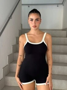 Lucia Bellido 無縫顏色對比火辣女孩連身衣，修身連身背心連身衣 - 黑色 - 查看 1