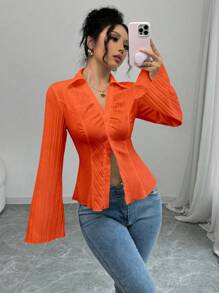 Selianne Women's French Style V-Neck White Blouse, Cinched Waist, Autumn Casual Outfits Spring Fall Cloth For Women