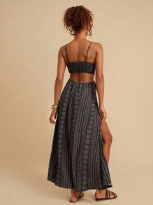 SHEIN VCAY Paisley Print Split Thigh Cami Dress