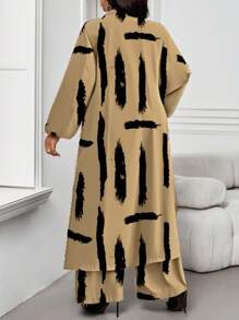 SHEIN Lady Xuân Hè Thu Đông Thường Ngày Thanh Lịch Công Sở Nhiều Màu Sắc Áo Sơ Mi Cổ Chữ V Tay Áo Có Túi Dài Tay Dài Cỡ Lớn Phối Đồ Đi Nghỉ Bộ Hai Mảnh Trang Phục Đi Nhà Thờ Nữ Trang Phục Công Sở Cho Nữ Trang Phục Mùa Hè Cho Nữ, Trang Phục Mùa Hè 2 Món - Màu Khaki - Xem 2