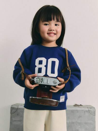 Maija Kids Maija Kids 女童休閒圓領數字圖案運動衫，灰藍色，秋季，職業日、運動、婚禮、返校季，兒童秋季服飾
